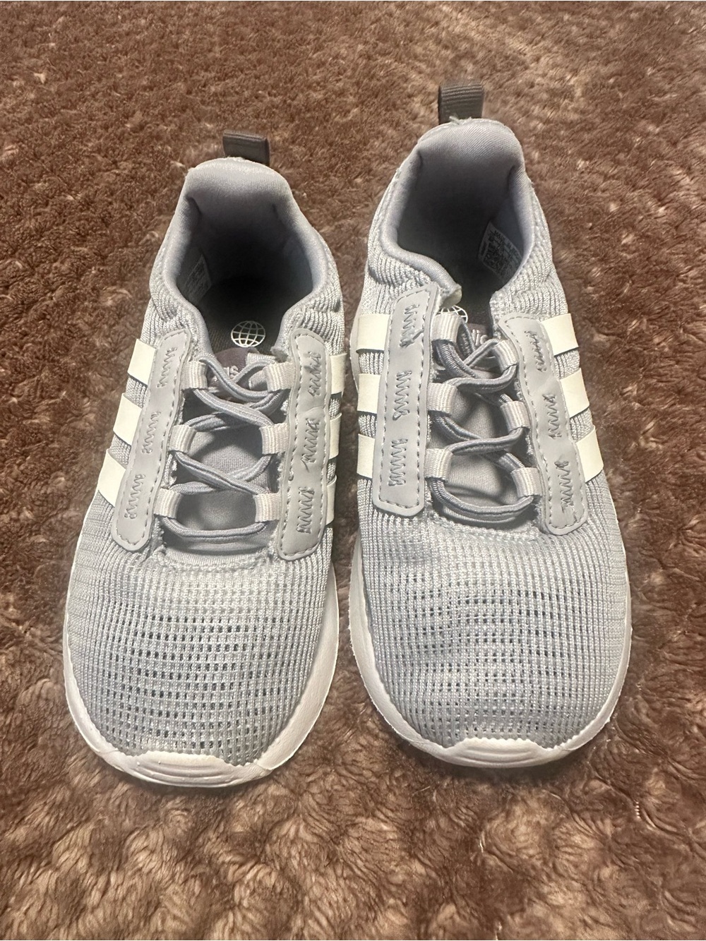 Adidas Originals Kids Light Gray Knit Slip-On Sneakers with White Stripes